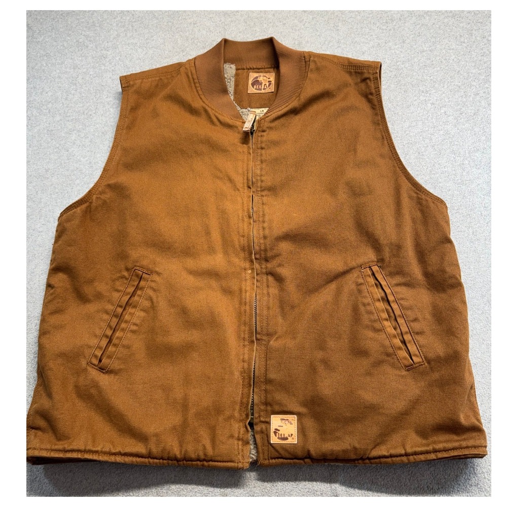 Berne Mens L Brown Duck Canvas Sherpa Lined Work Vest Vintage Style Outdoor